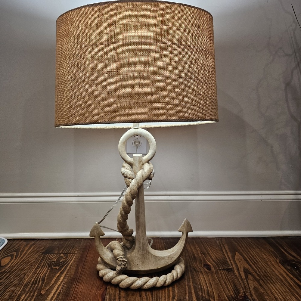 Nautical Beachy Rope Wrapped Anchor Lamp w/Shade Beach House Decor 32.0"